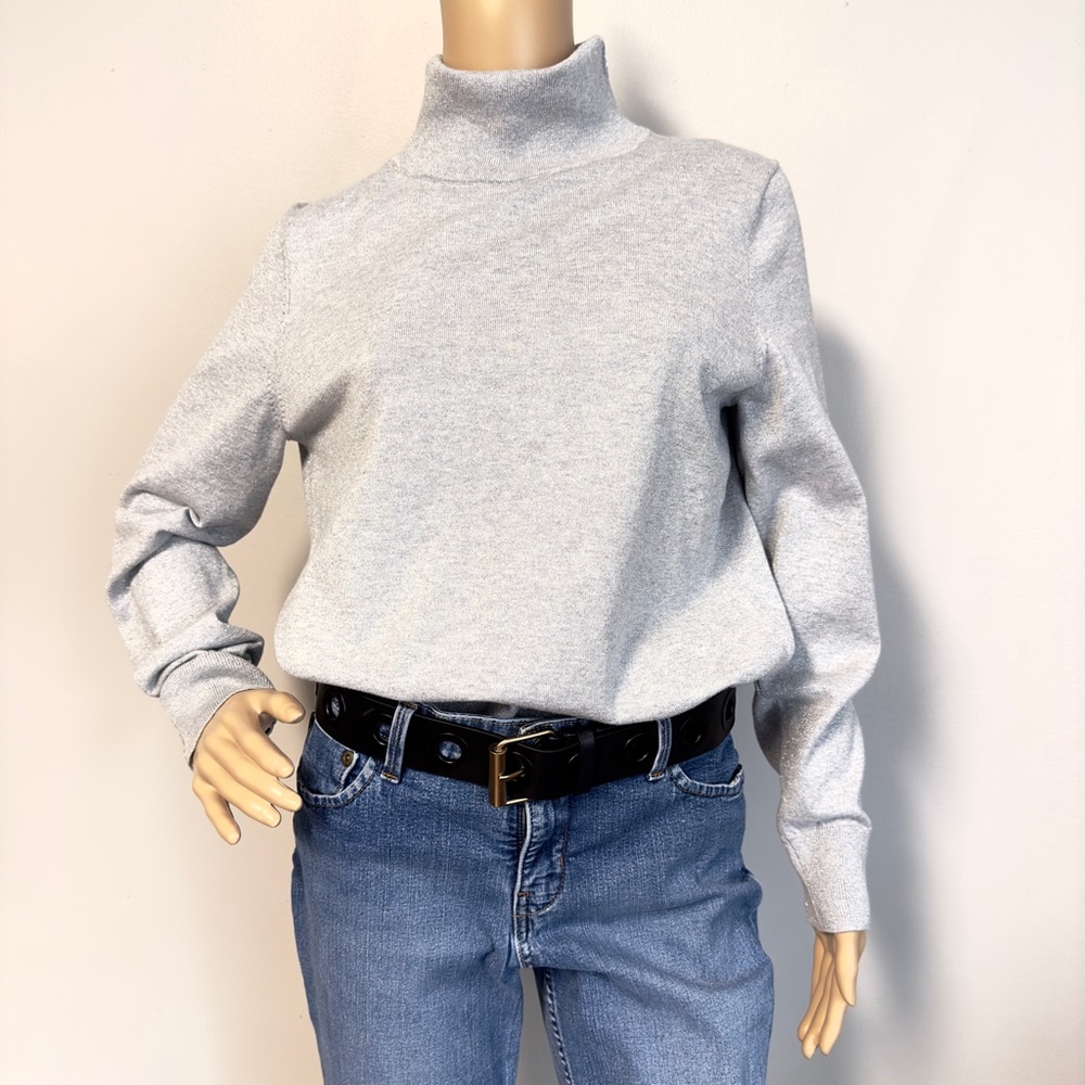 NWT Talbots Perfect Silver Metallic Turtleneck Wm size M - Buttons on Sleeves